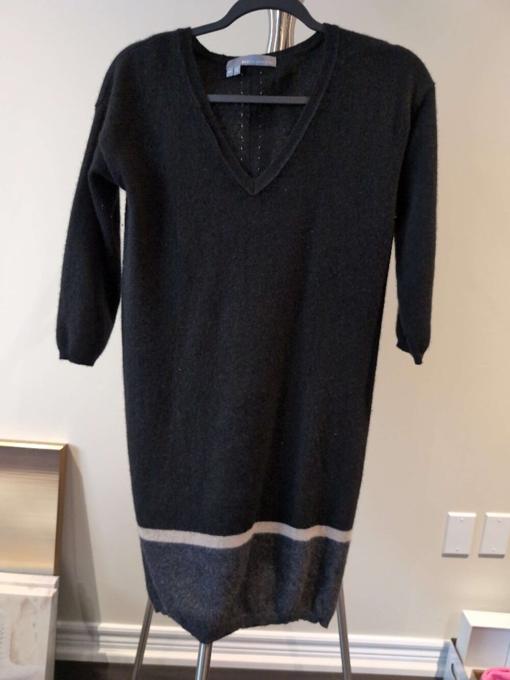 360 Cashmere - Vintage 100% Cashmere V-neck Sweater Dress Colorblock